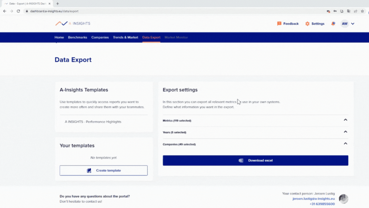 Data export Performance Monitor A-INSIGHTS